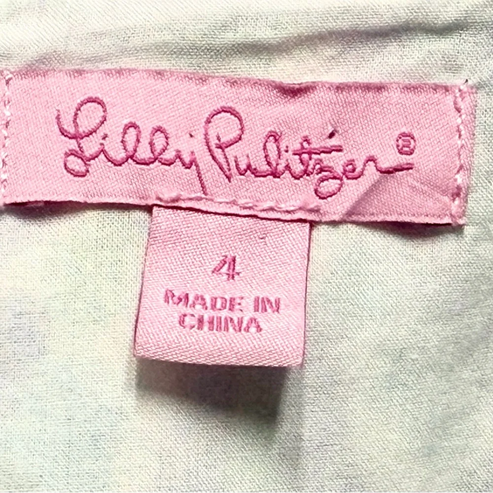 Lilly Pulitzer Mint, Aqua & Lavender Printed Shift Dress with White Lace Trim - Picture 3 of 4